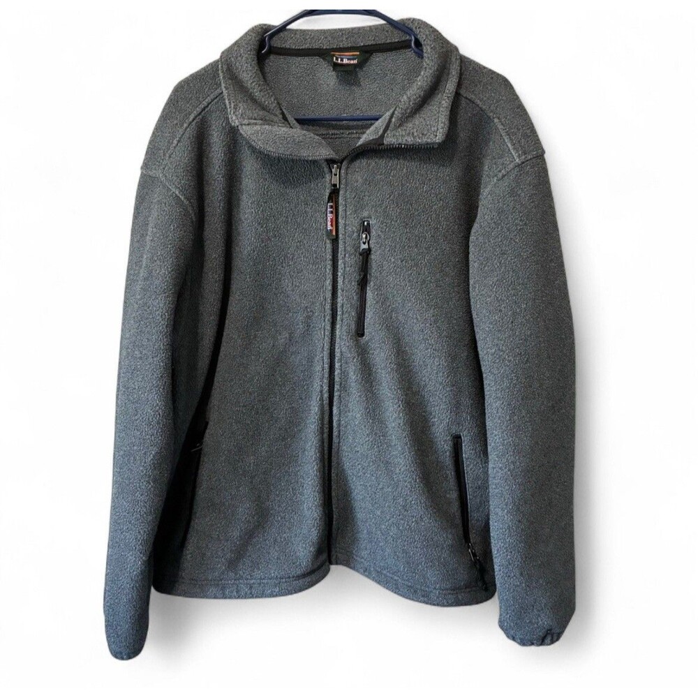 LL Bean Men’s Large Regular Fit Full Zip Fleece Gray Jacket Pockets Outdoors